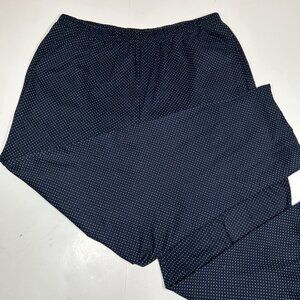 Lands’ End Knit Pull On Pants Women Polka Dot Navy Blue Yellow Pockets Sz XL